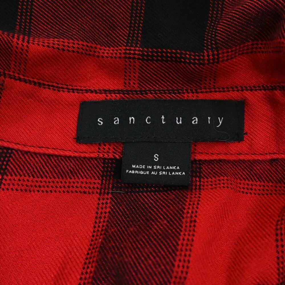 Sanctuary Women's S Red and Black Plaid Button Down Shirt - Picture 7 of 8